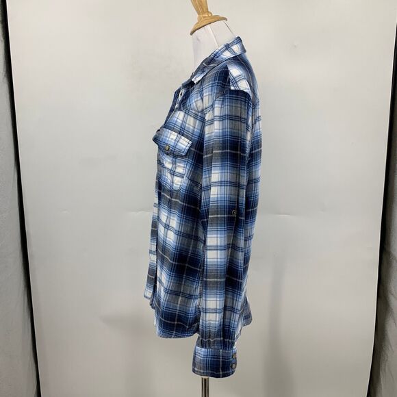 Jachs Girlfriend Shirt Womens M Medium Flannel Blue White Pearl Snap Button Up - Picture 4 of 13